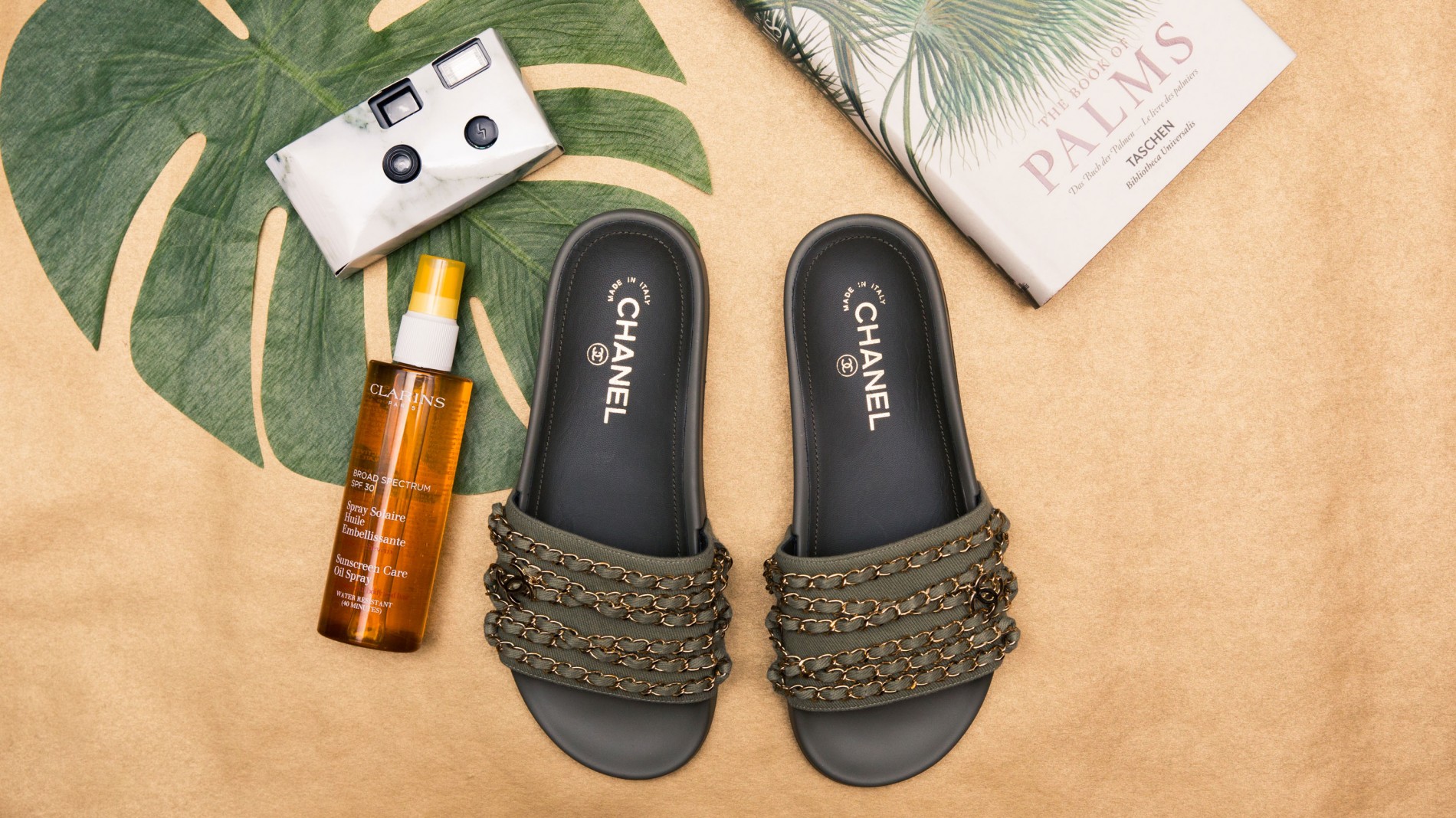 chanel pool slides with chains