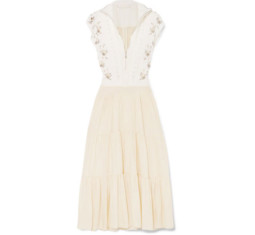 Embellished Broderie Anglaise Linen and Cady Midi Dress by Chloé