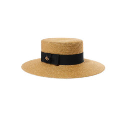 Grosgrain-Trimmed Glittered Straw Hat by Gucci