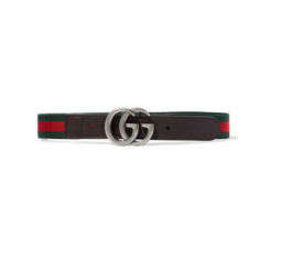Striped Canvas and Leather Belt by Gucci Kids