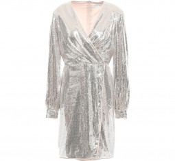 Silver Wrap Sequined Tulle Mini Dress by Sachin & Babi