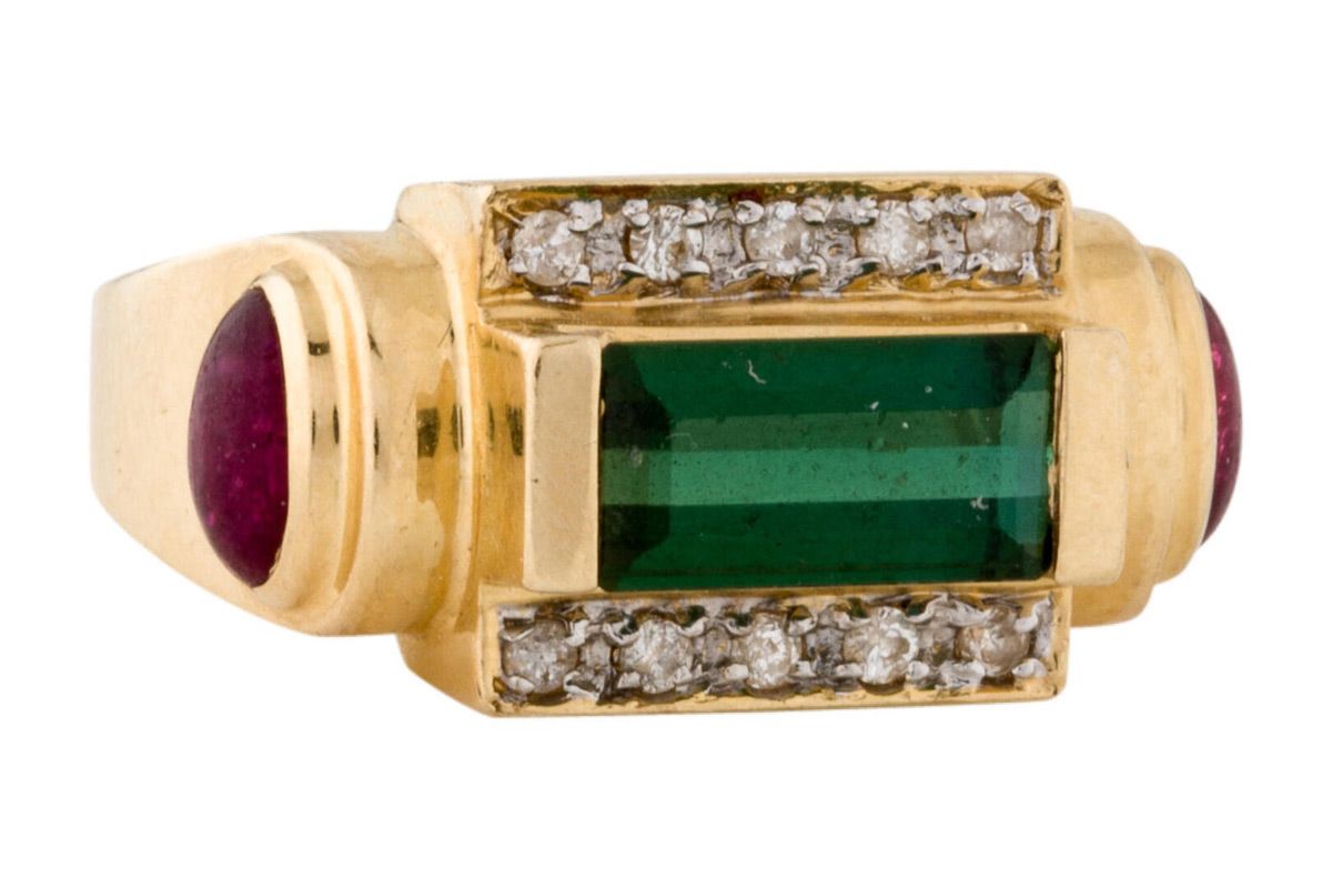 14k tourmaline and diamond band ring