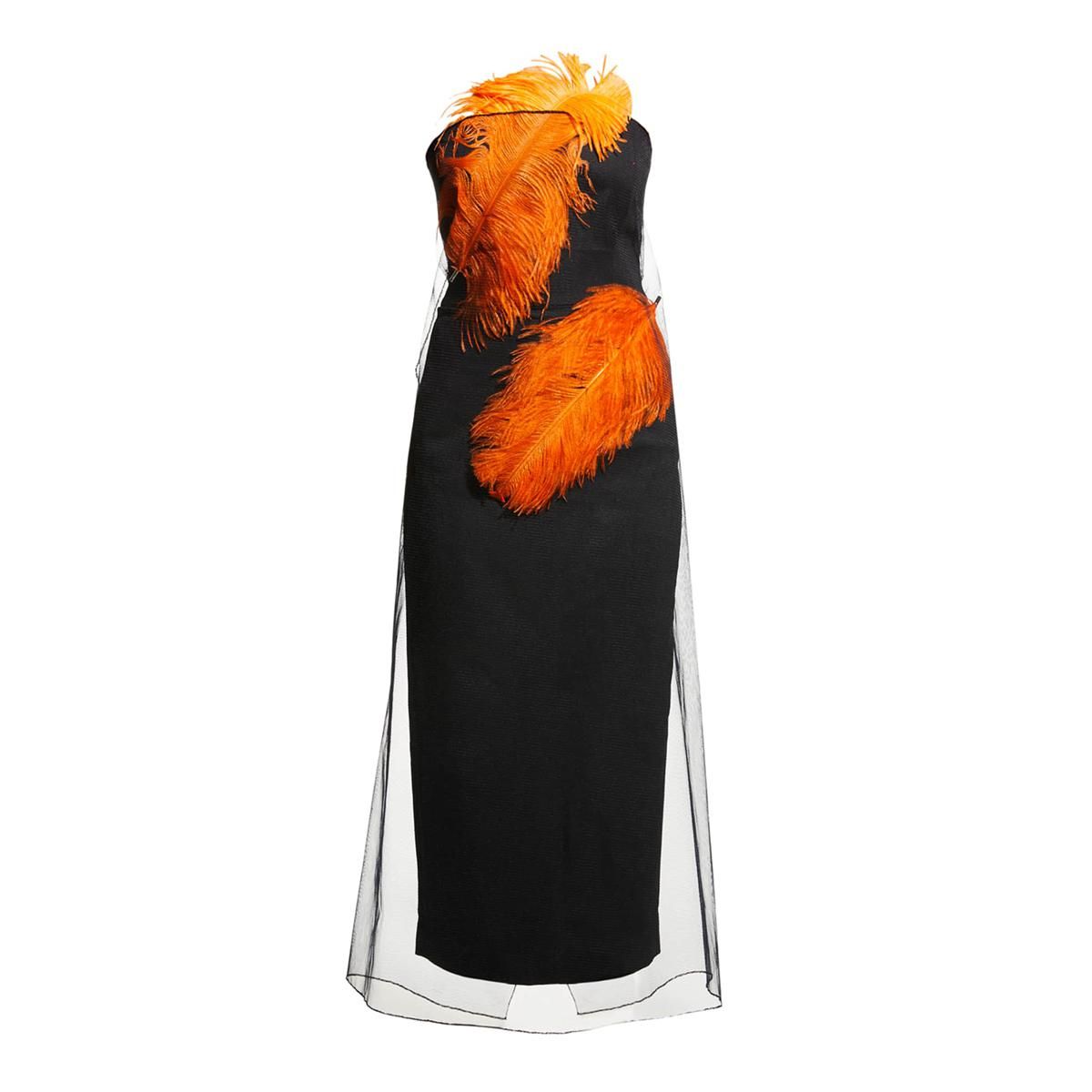 16arlington minelli tulle dress with feather trim