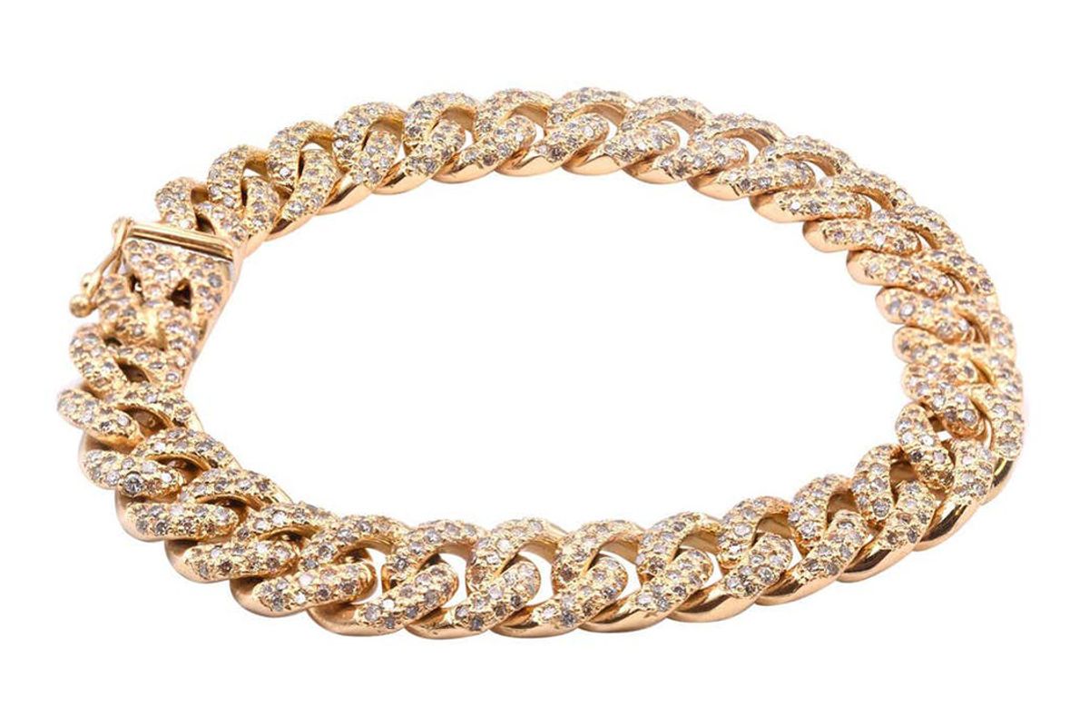 18 karat yellow gold diamond cuban link bracelet