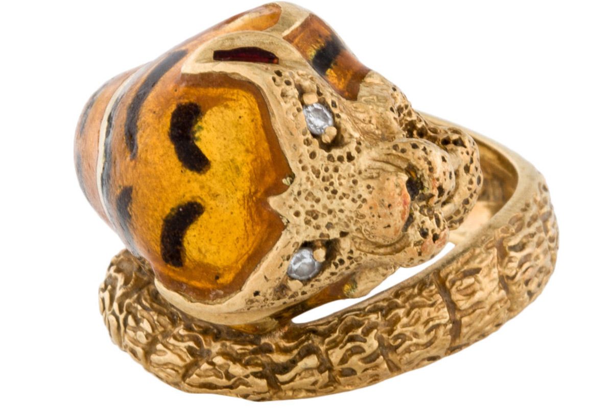 18k enamel and diamond tiger ring