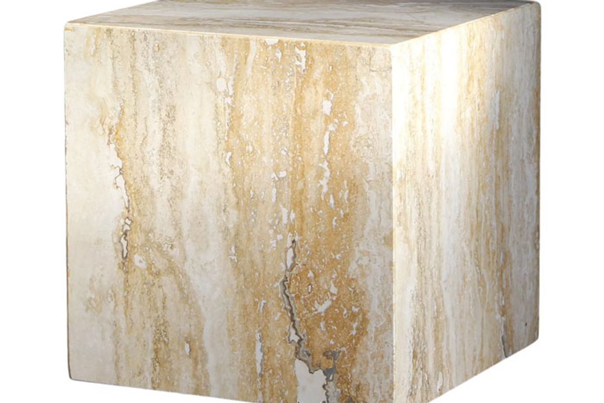 1980s travertine marble cube side table