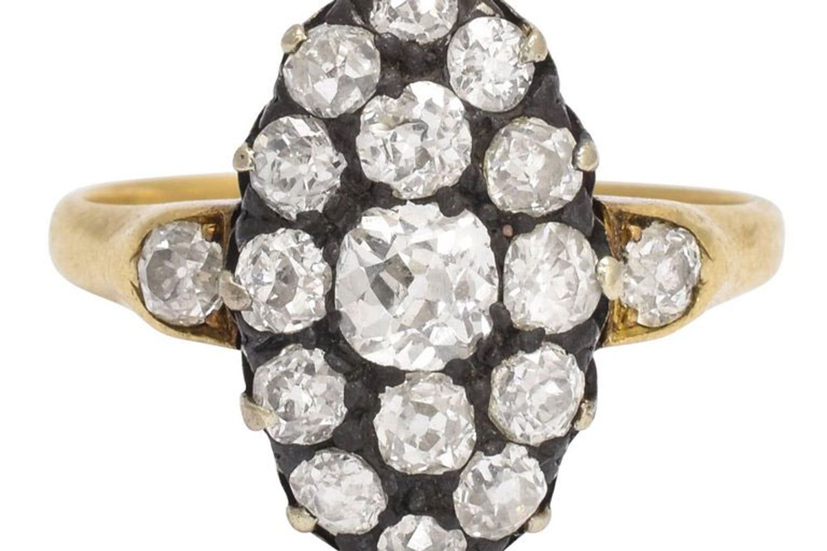 Victorian 2 Carat Old Cut Diamond Marquise Ring