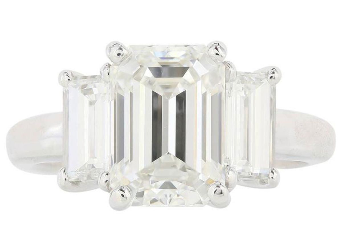 GIA Certified 3.01 Carat Emerald Cut Three Stone Diamond Engagement Ring