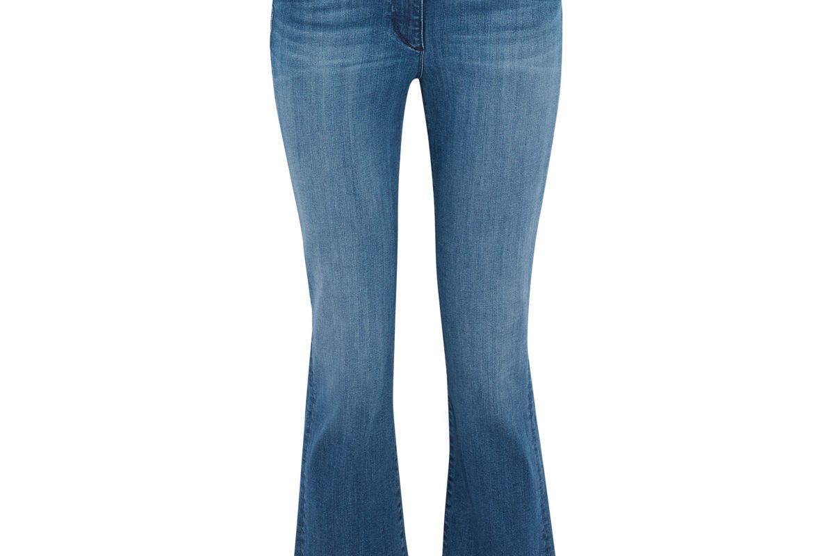 3x1 frayed mid rise kick flare jeans