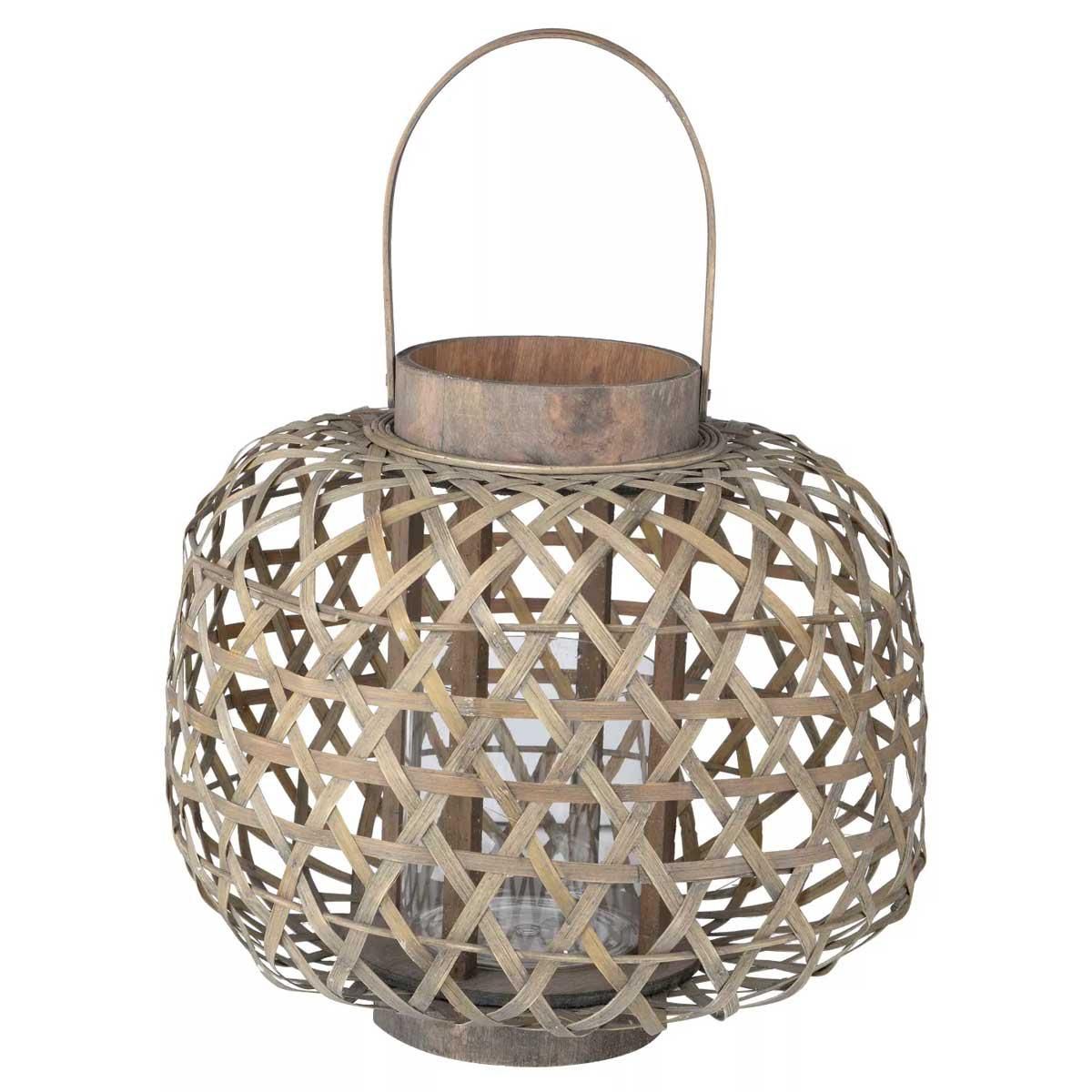 a and b home coconio wood lattice lantern round
