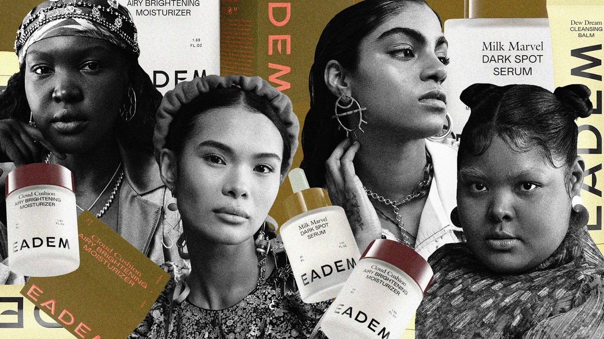 A Collage of the Eadem Founders and Eadem's Beauty Products