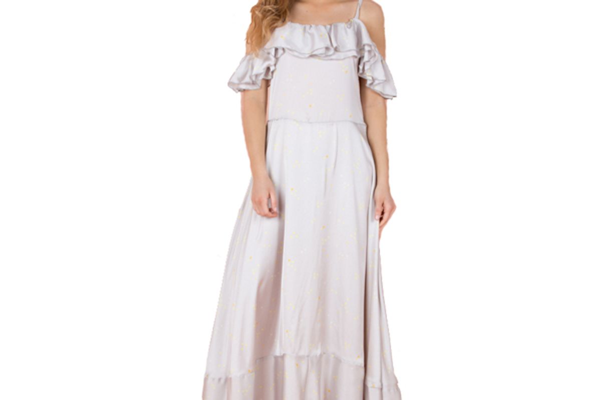 Long Stars Dress with Ruffles Under the Shoulders
