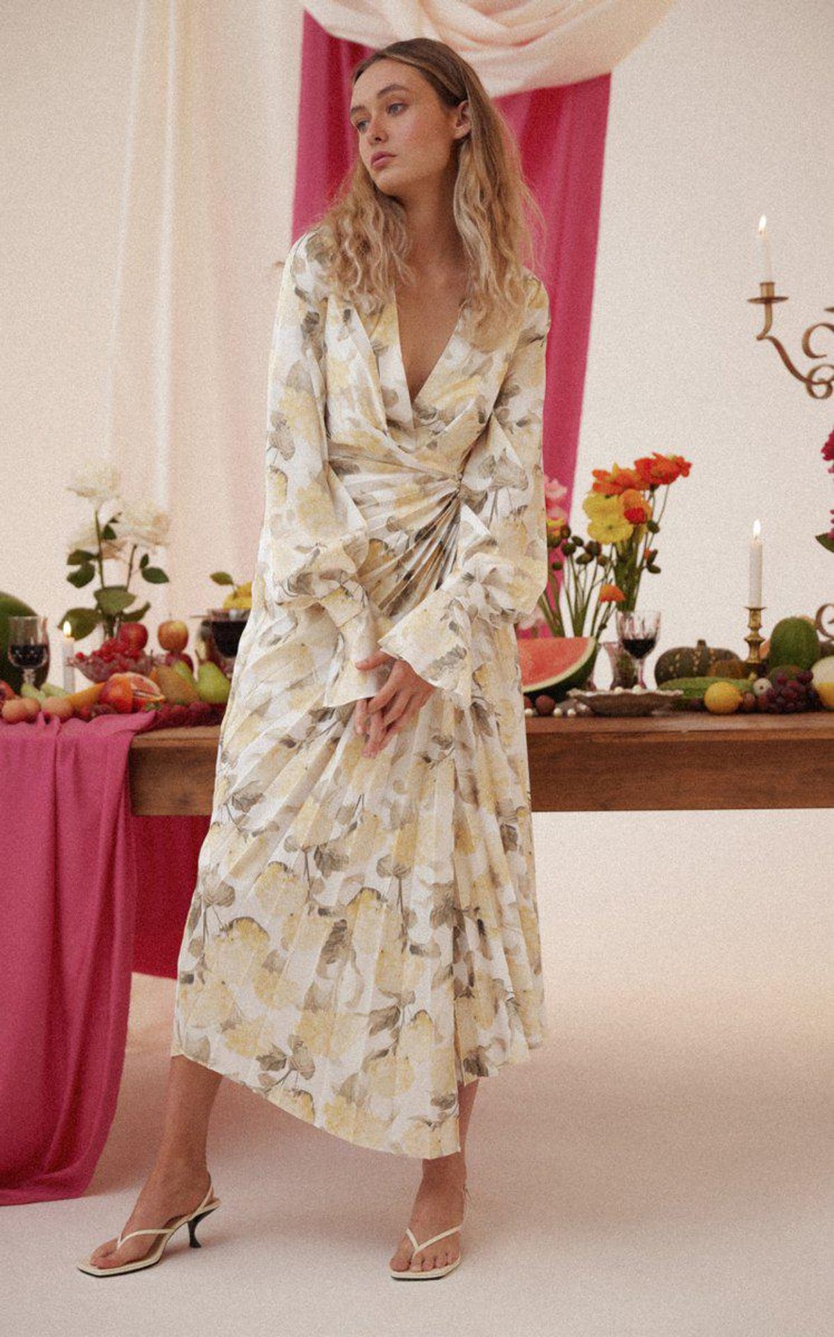 acler cresta floral print wrap midi dress