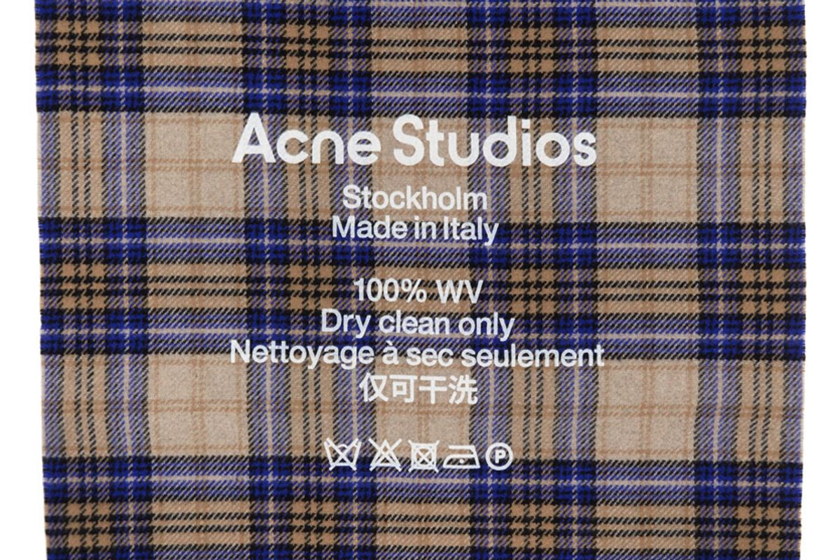 acne studios beige and blue cassiar tartan scarf