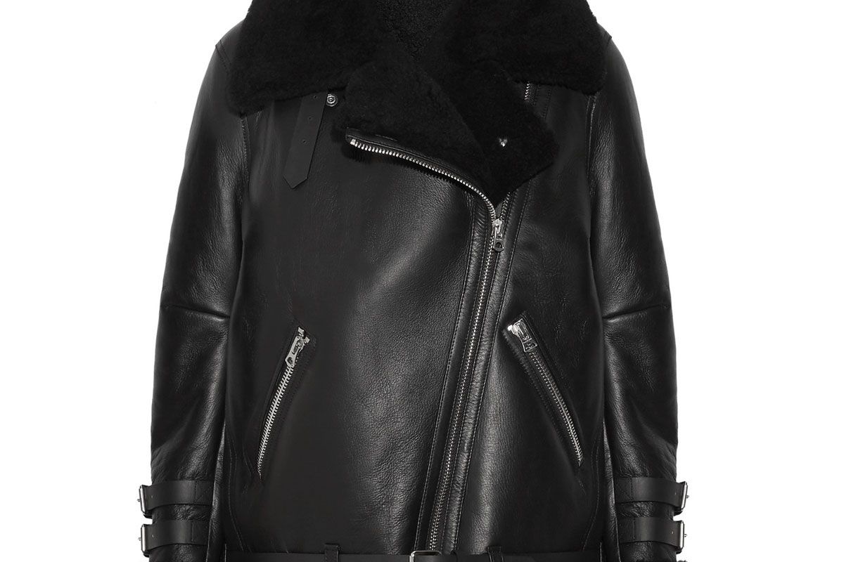 acne studios velocite shearling trimmed leather biker jacket