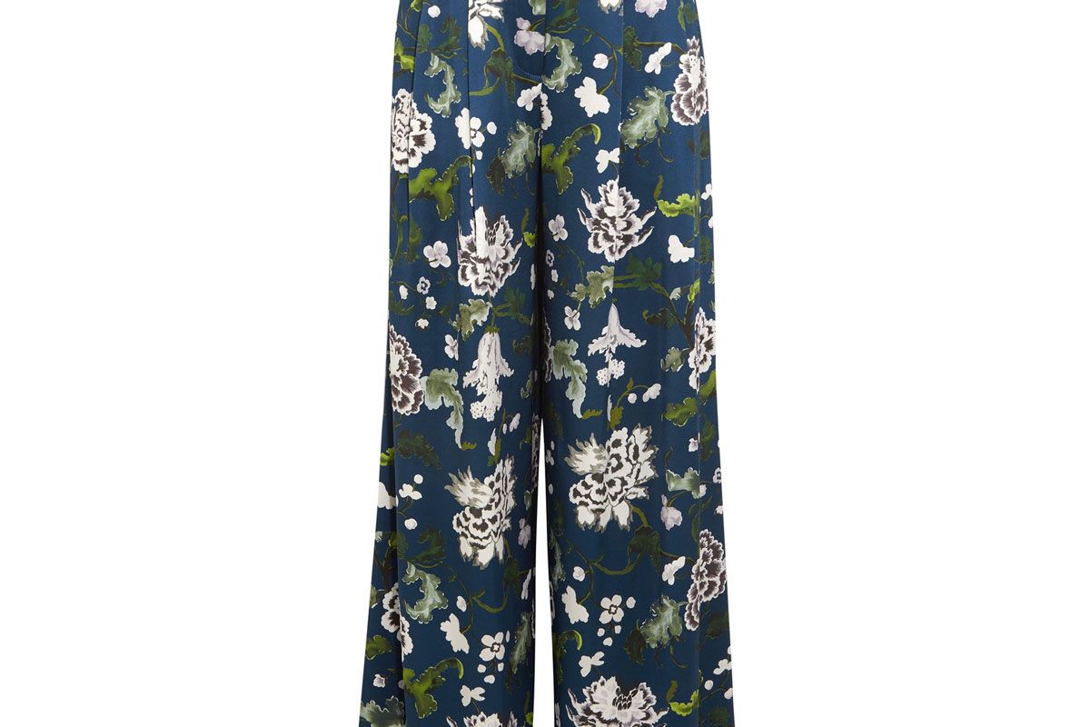 Floral-Print Silk-Charmeuse Wide-Leg Pants
