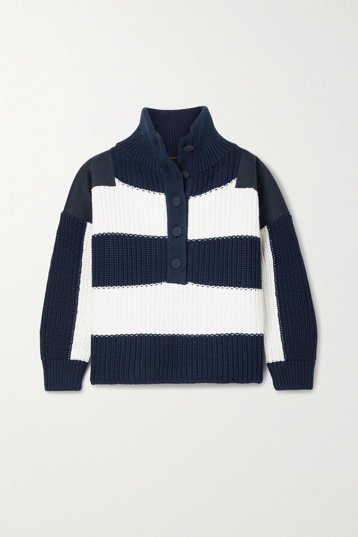 adam lippes oversized twill paneled striped ribbed cotton sweater