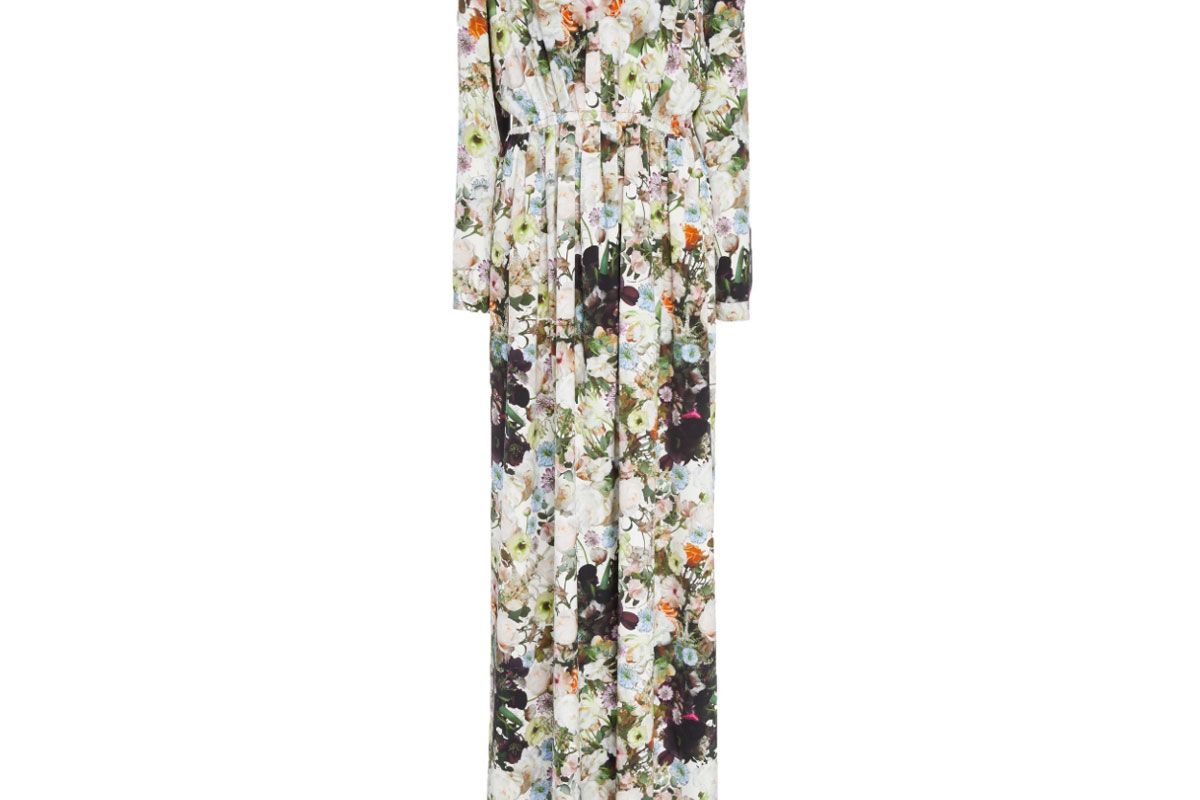 adam lippes printed silk crepe v neck gown