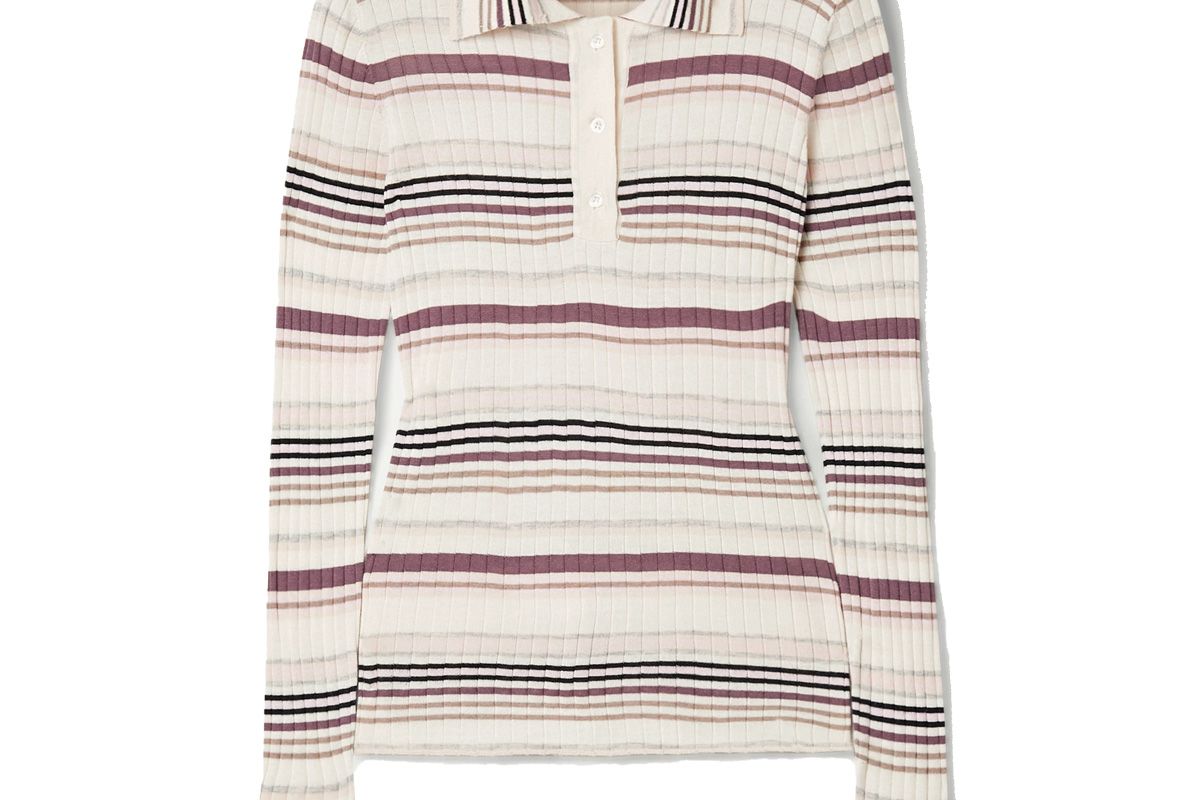 adam lippes striped ribbed silk and cashmere blend polo shirt