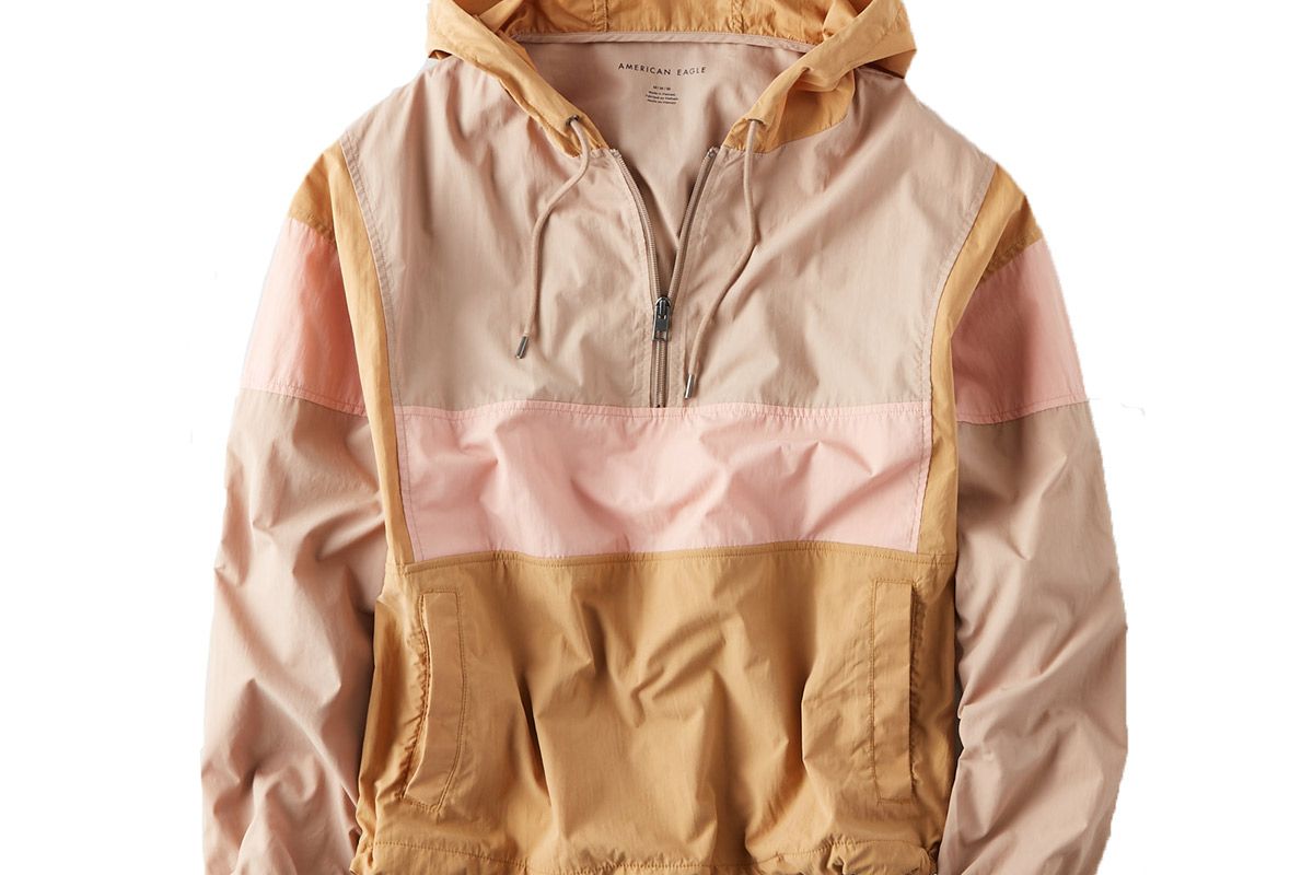 ae color block popover windbreaker jacket brown