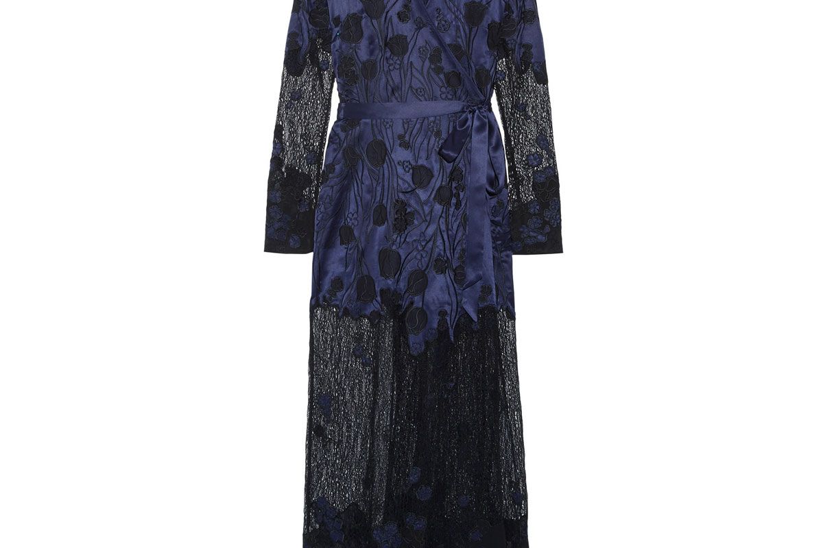 Anissa Appliquéd Silk-Satin and Lace Robe