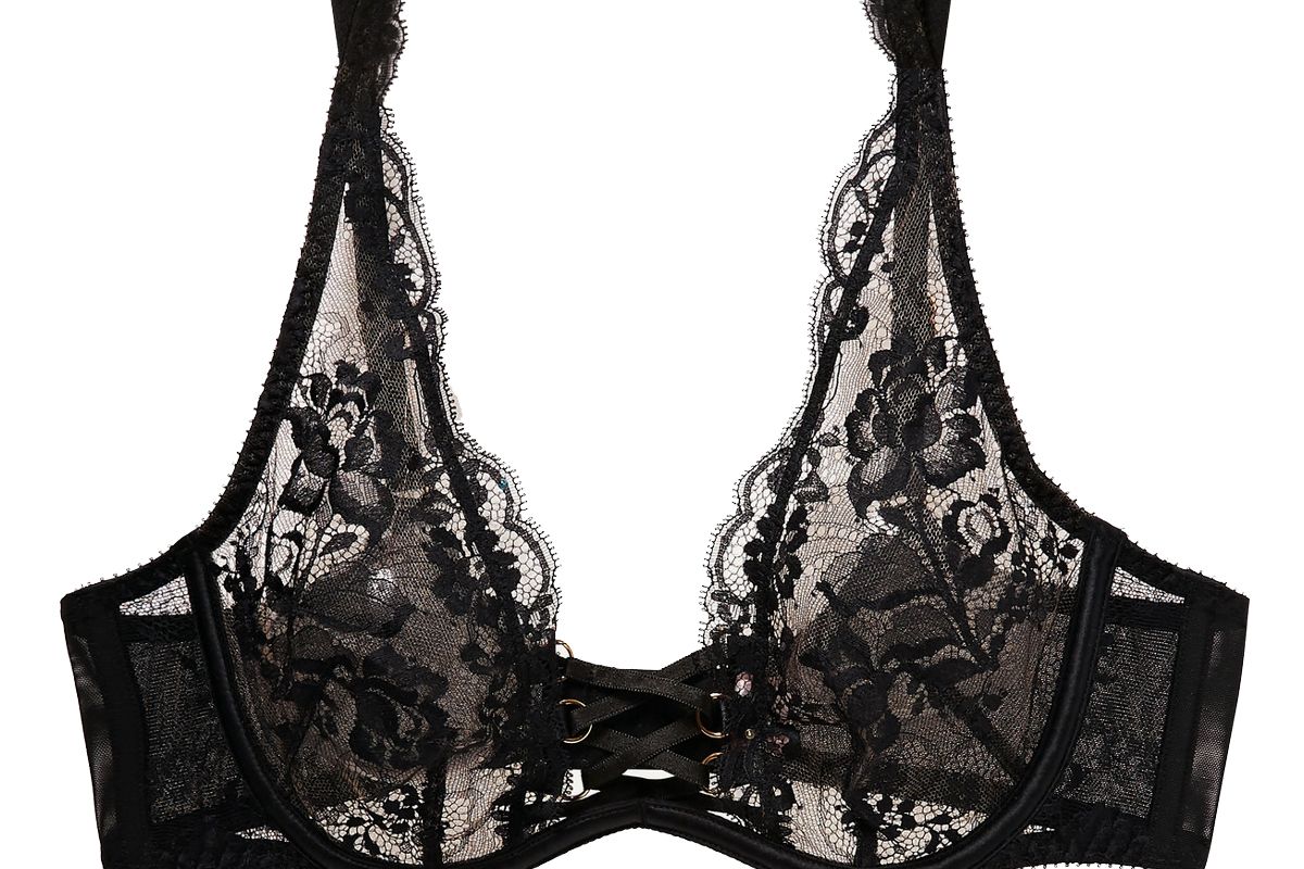 agent provocateur essie satin trimmed leavers lace and stretch tulle underwired bra