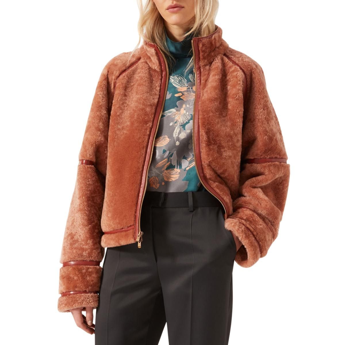 agnona fur biker jacket with leather trim