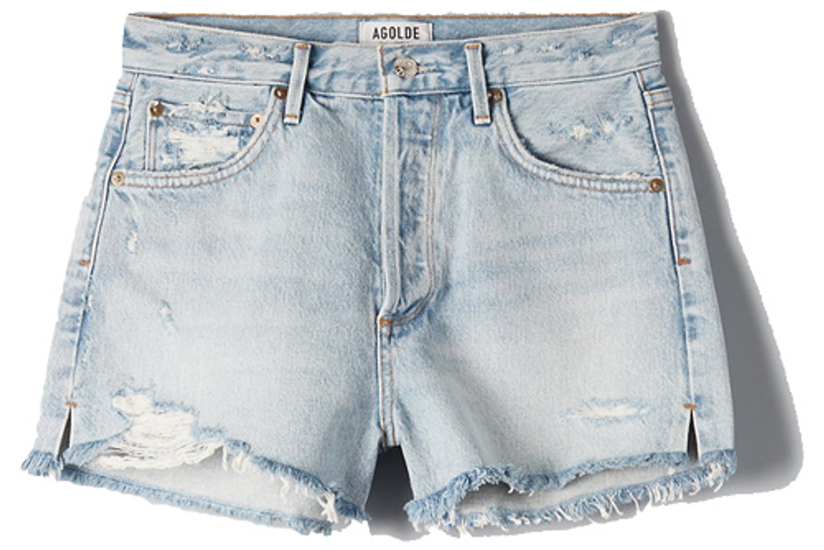 agolde jaden hi rise cut off short in broken