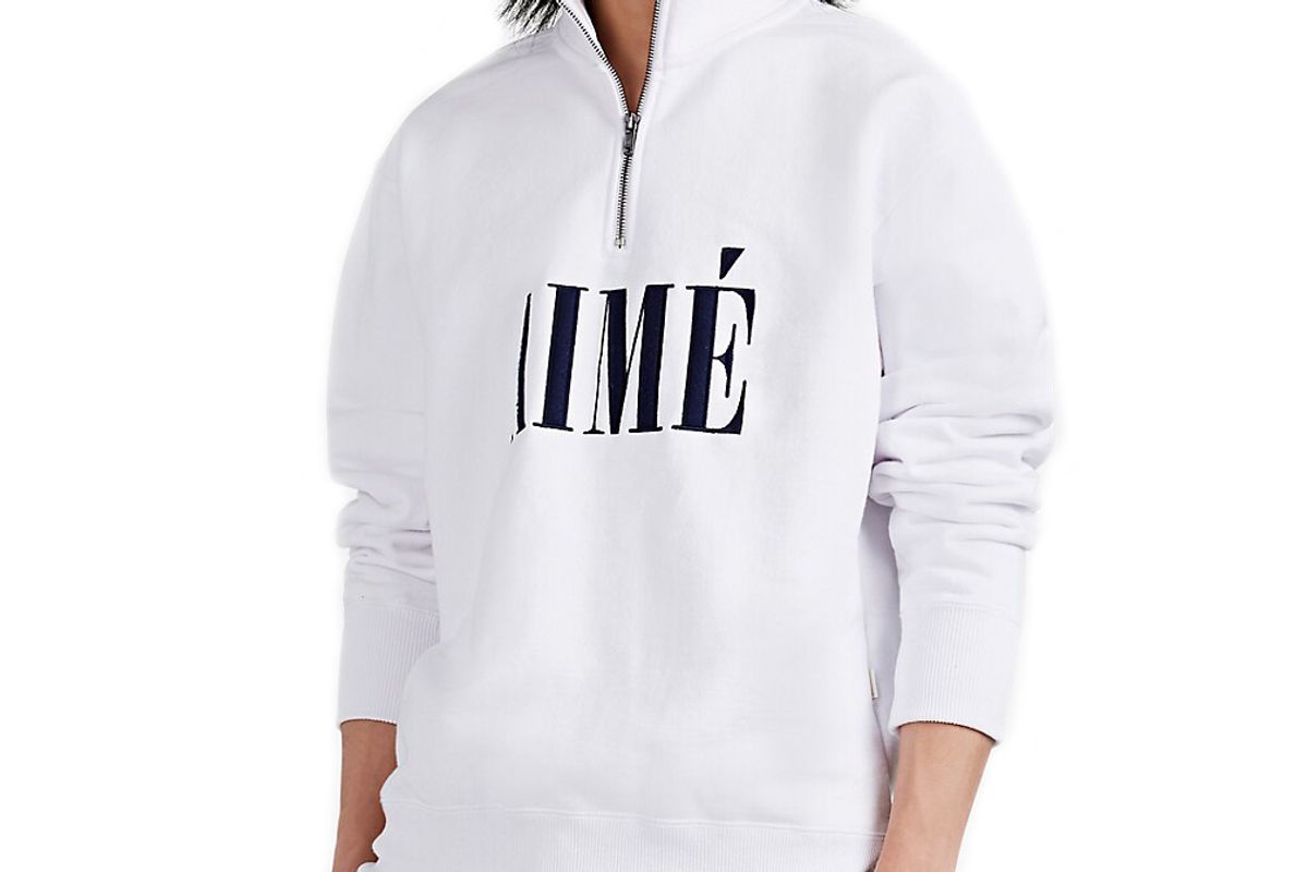 aime leon dore logo qppliqued cotton half zip sweatshirt