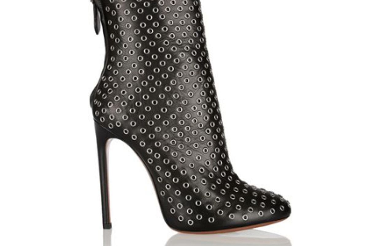 alaia eyelet embellished leather ankle boots