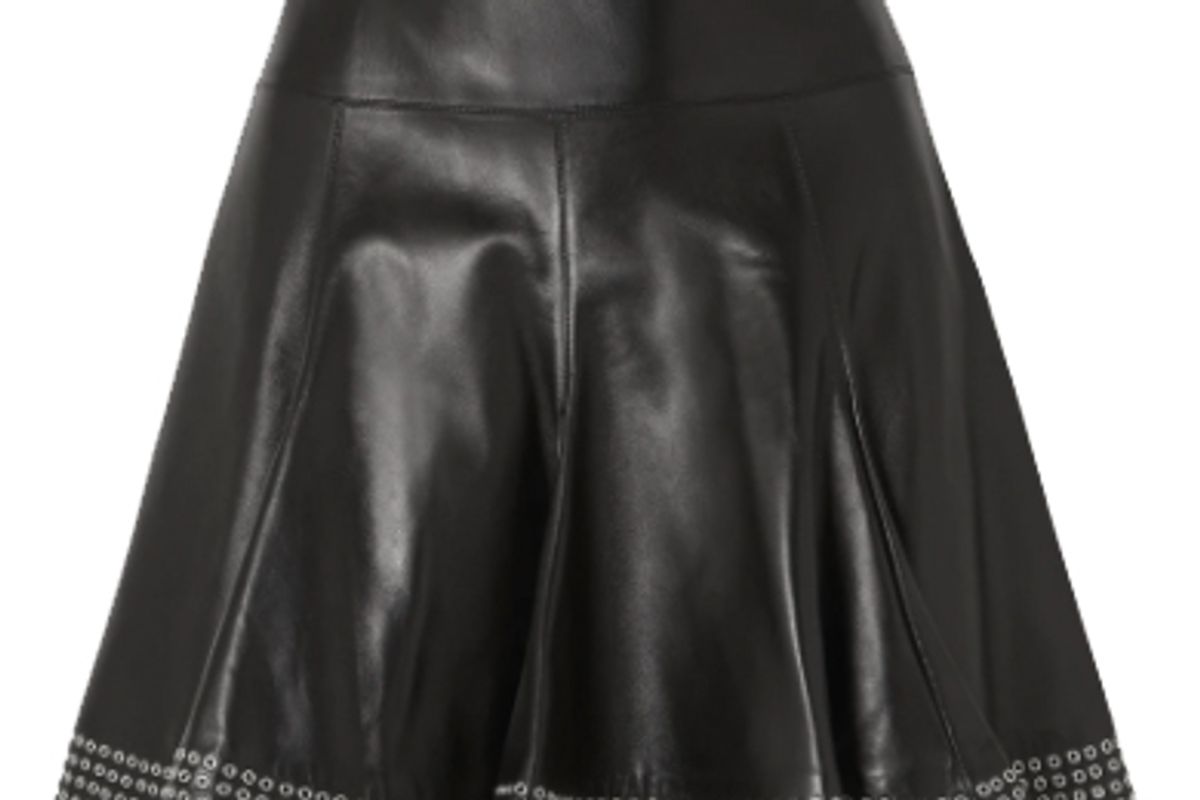 alaia eyelet embellished pleated leather mini skirt
