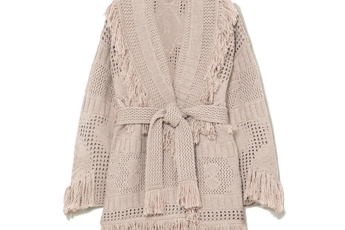 alanui belted fringed open knit wool cardigan