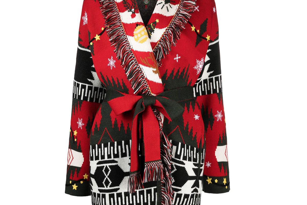 alanui geometric print fringed cardigan