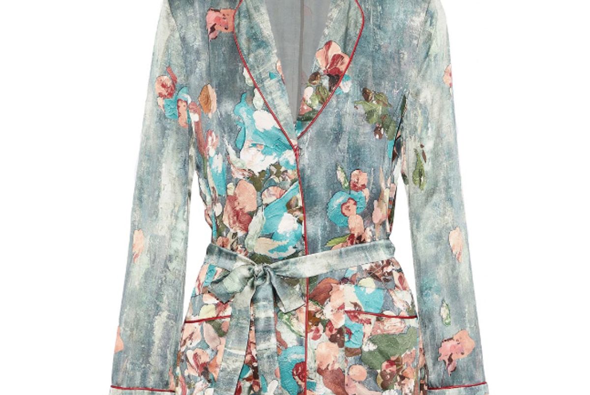 alberta ferretti belted print silk satin top