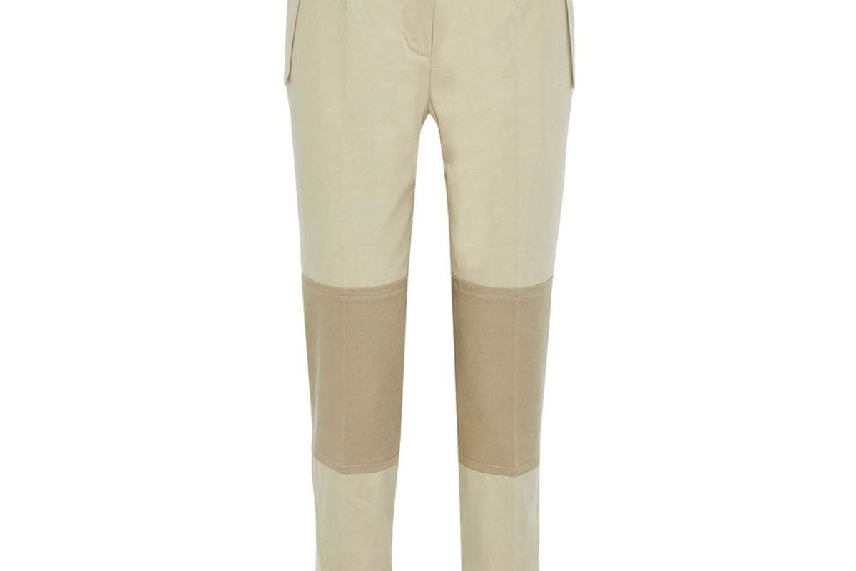 alberta ferretti cropped two tone cotton blend twill tapered pants