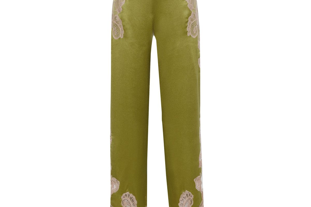 alberta ferretti lace appliqued silk charmeuse wide leg pants