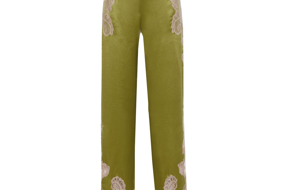 alberta ferretti lace appliqued silk charmeuse wide leg pants