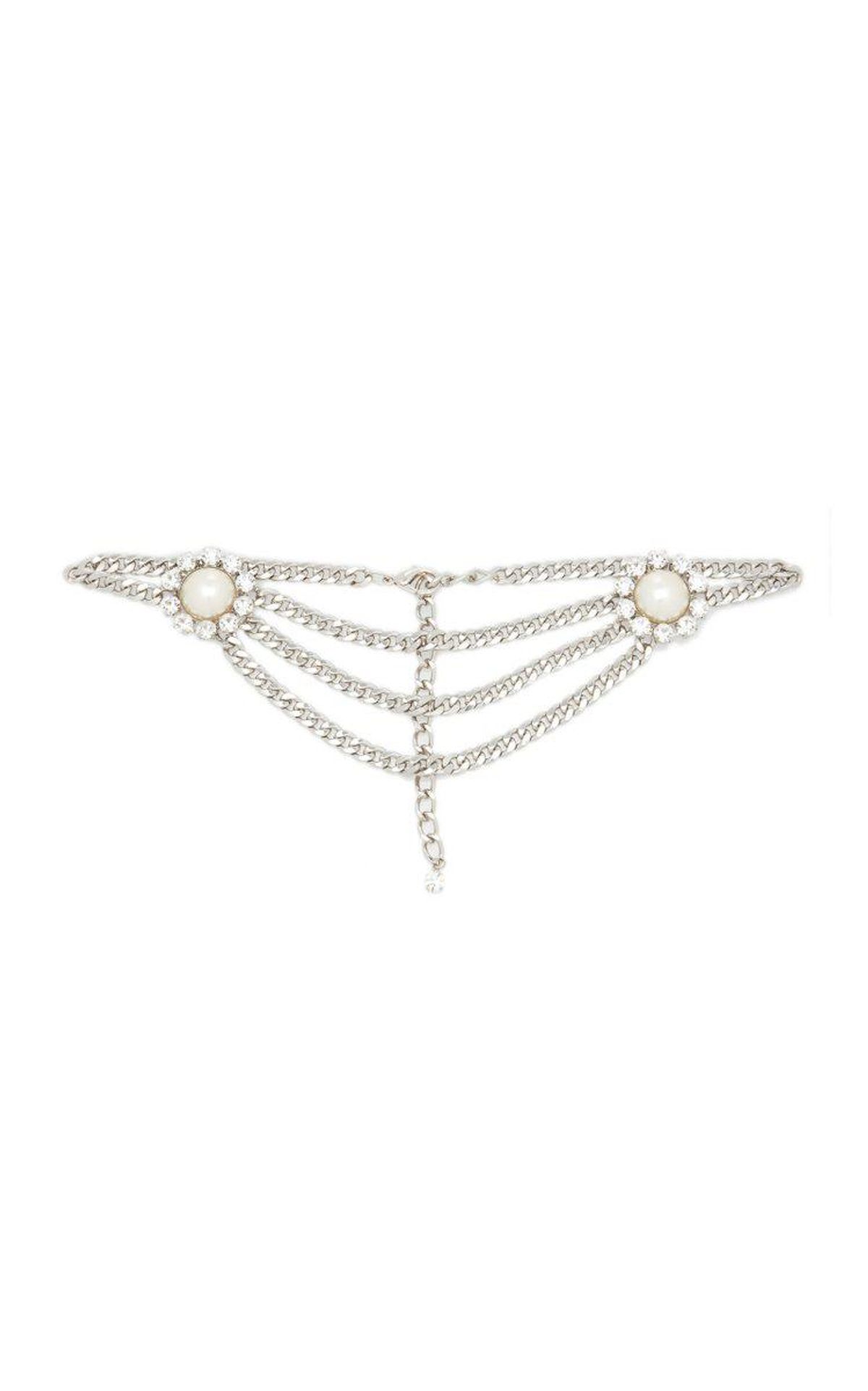 alessandra rich crystal and pearl embellished chain belt