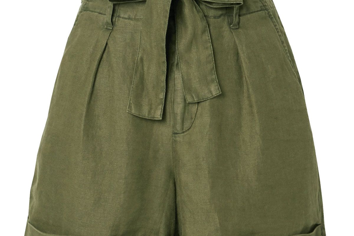 alex mill avery belted pleated linen shorts