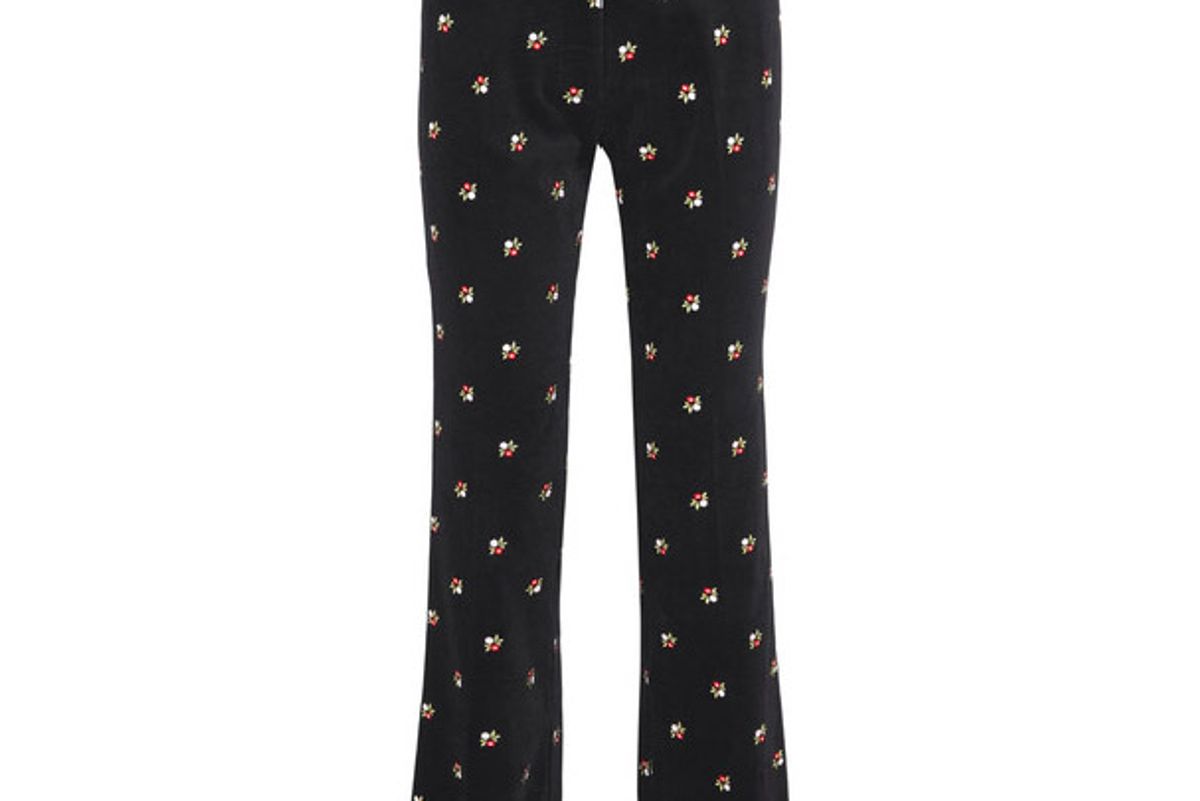 Embroidered cotton-velvet straight-leg pants