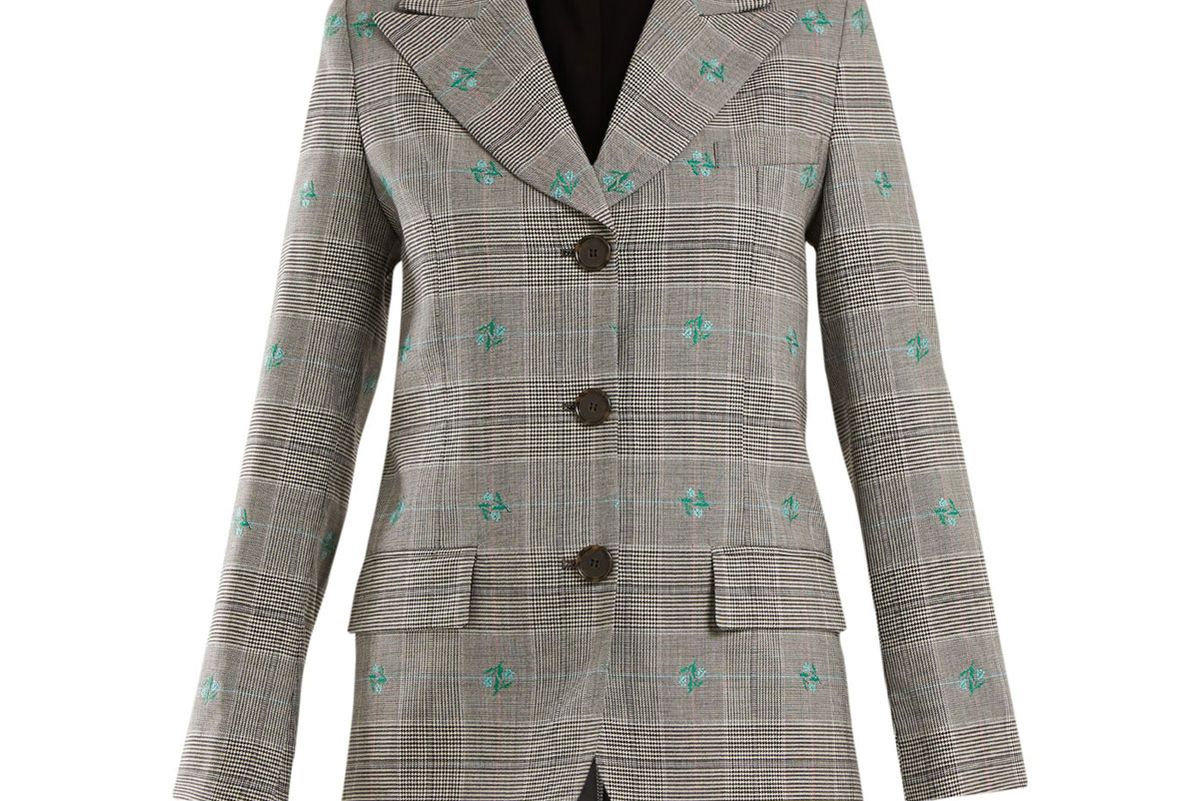 alexachung flower embroidered prince of wales checked blazer