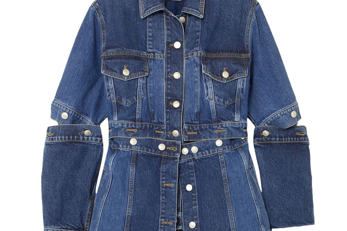 alexander mcqueen convertible denim peplum jacket