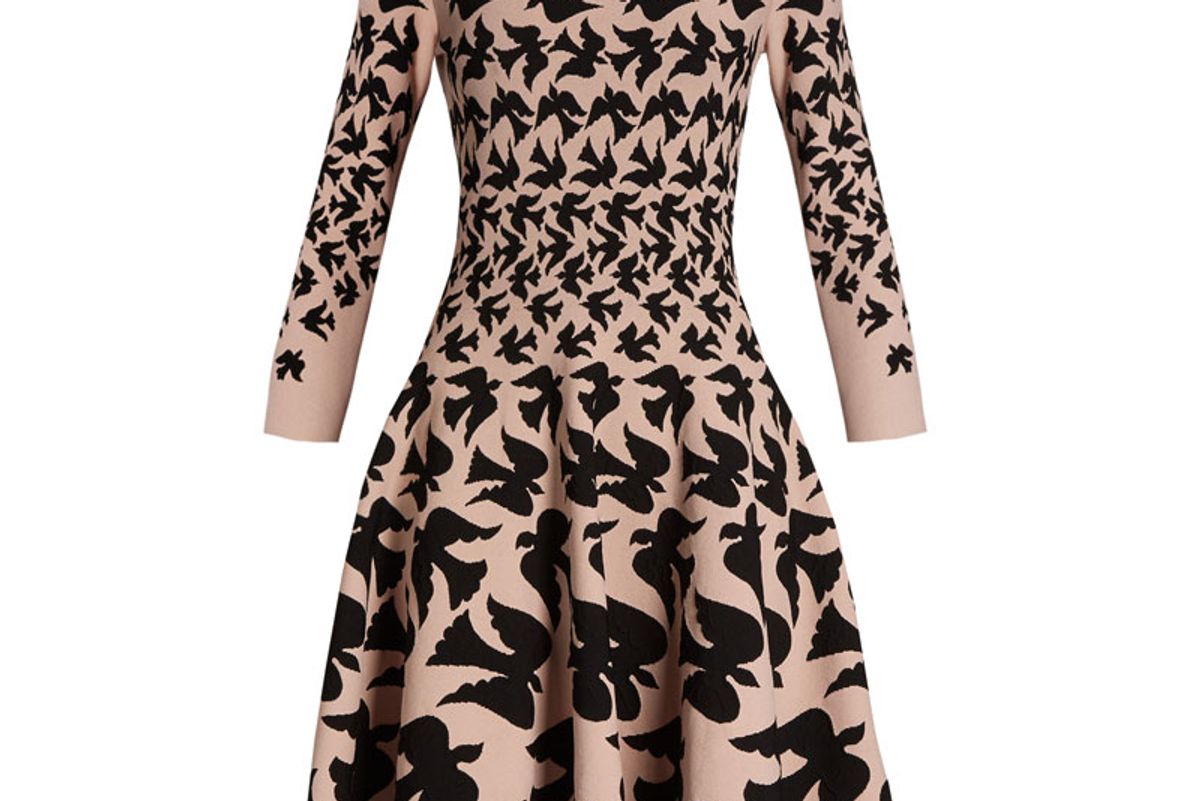 Doves-Intarsia Flared-Skirt Dress