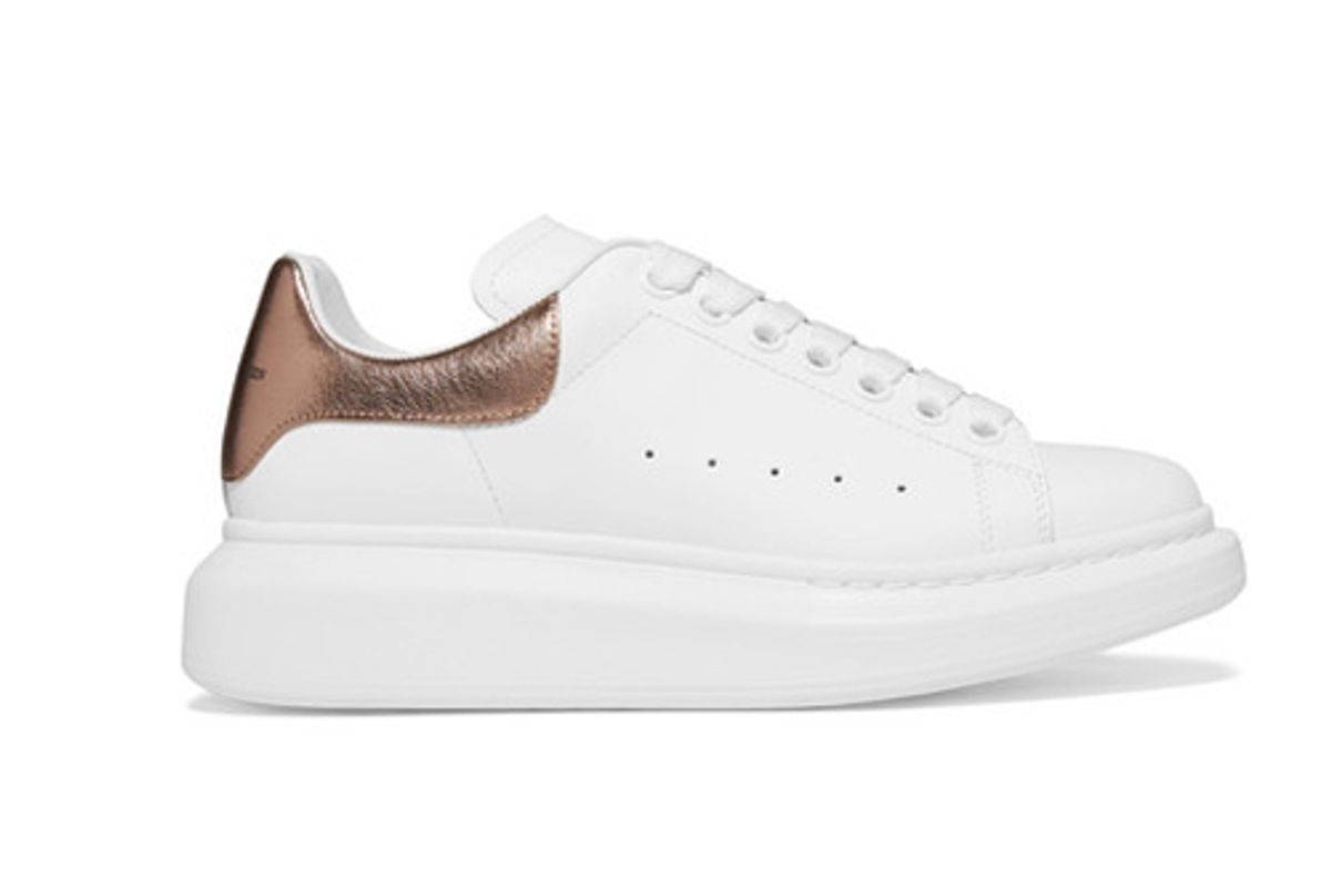 alexander mcqueen metallic trimmed leather exaggerated sole sneakers