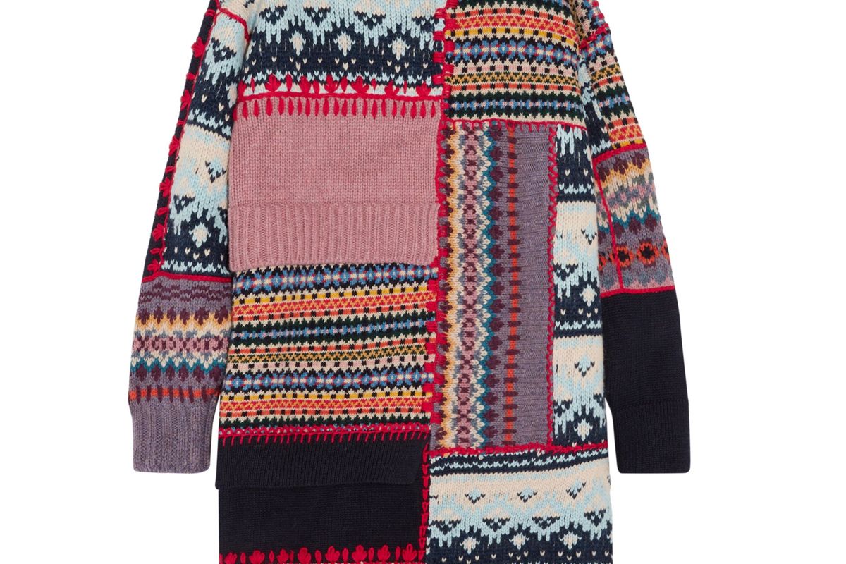 alexander mcqueen patchwork chunky knit wool blend dress