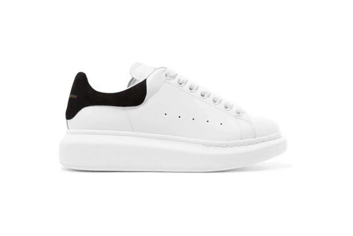 alexander mcqueen suede trimmed leather exaggerated sole sneakers