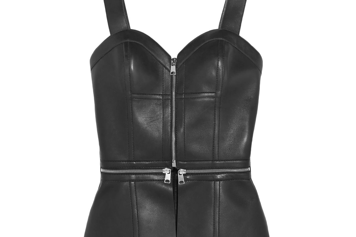 alexander mcqueen zip embellished leather bustier top