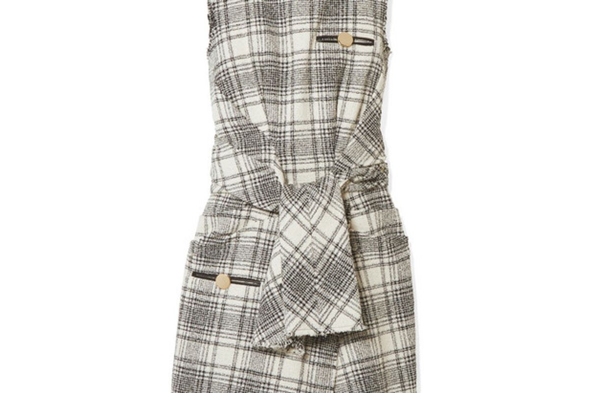 alexander wang leather trimmed bouclé tweed mini dress