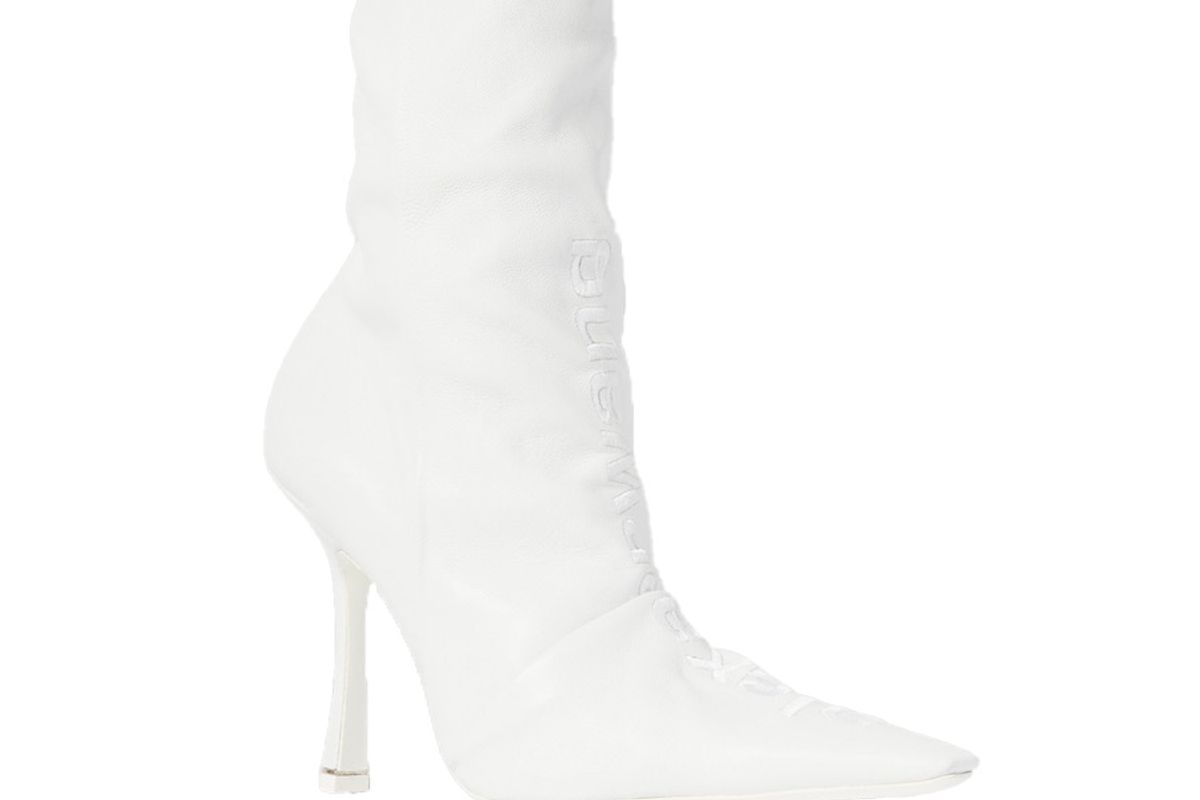 alexander wang vanna logo embroidered ruched leather sock boots
