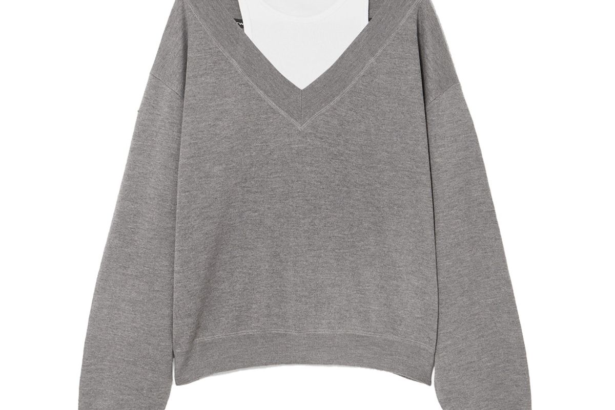 alexanderwang t cropped layered wool and stretch cotton jersey sweater